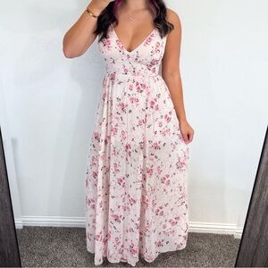 Pink floral maxi slit dress